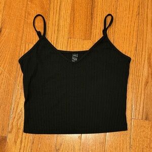 SHEIN Black Ribbed V-Neck Spaghetti Strap Crop Tank
